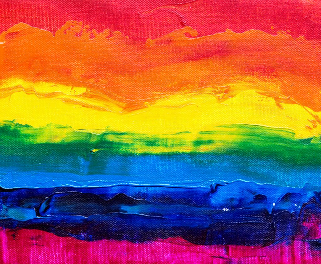 Bunte abstrakte Regenbogenmalerei auf Leinwand entdecken.