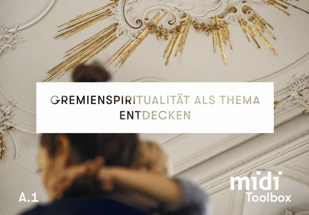 Ein unscharfer Erwachsener hält ein Kind in einem geschmückten Raum mit goldenem Deckendekor; überlagerter Text in Deutsch und "midi Toolbox"-Logo unten rechts.